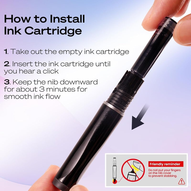 WRITECH Retractable Fountain Pen Set: Fine Nib Black Ink Pens Includes 5 Ink Cartridges Smooth Writing for Sketching Journaling Calligraphy Gift (Black) - Image 3